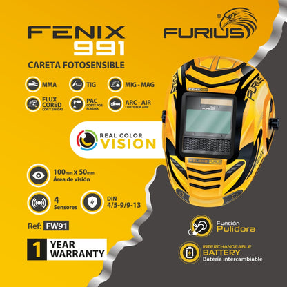 MASCARA DE SOLDAR FOTOSENSIBLE FURIUS FENIX 991 4SENSORES