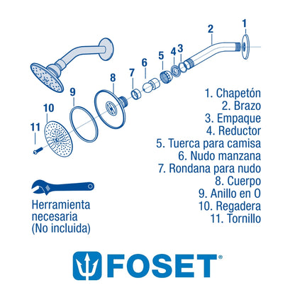 REGADERA COMPLETA CABEZA REDONDA METAL 3 1/2PULGADAS FOSET