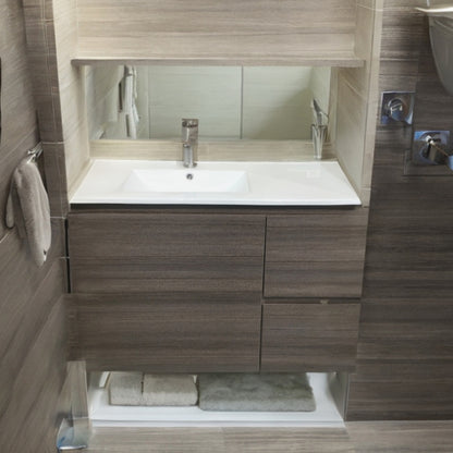 MUEBLE DE BAÑO EN PLYWOOD LAMINADO AEREO CON LAVAMANO Y GRIFERIA 1 PUERTA + 2 GAVETAS 0.80X0.47X0.61 M COLOR MADERA YK201-C4 MOD. YKL-V004-PLY