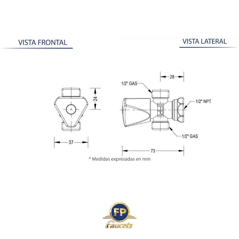 LLAVE DE ARRESTO 1/2 PULGADAS X 1/2 PULGADAS DOBLE SALIDA BM-LLAA
