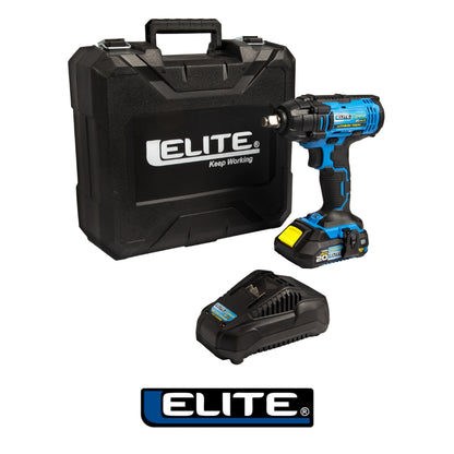 LLAVE DE IMPACTO INALAMBRICA COMPACTA 20V 250NM EJE DE 1/2 PULGADAS CON UNA BATERÍA 2 AH Y CARGADOR CAJA PLASTICA