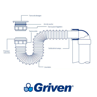 TRAMPA FLEXIBLE PARA FREGADERO 1-1/2 PULGADAS GRIVEN A367-FP002-1-2