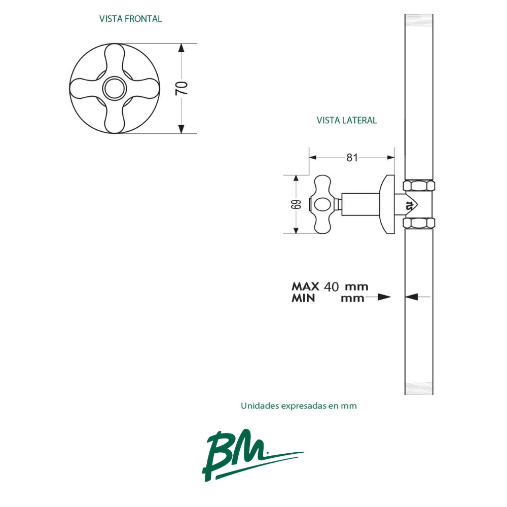 LLAVE DE DUCHA SENCILLA MANIJA DE CRUZ IDEAL BM-C50102