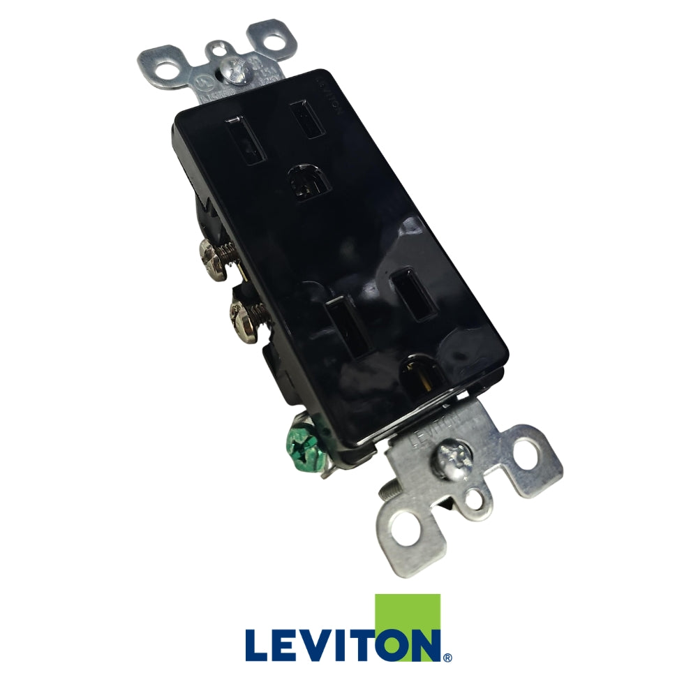 TOMACORRIENTE DOBLE DECORA NEGRO 15 A/125 V NEMA 5-15R LEVITON