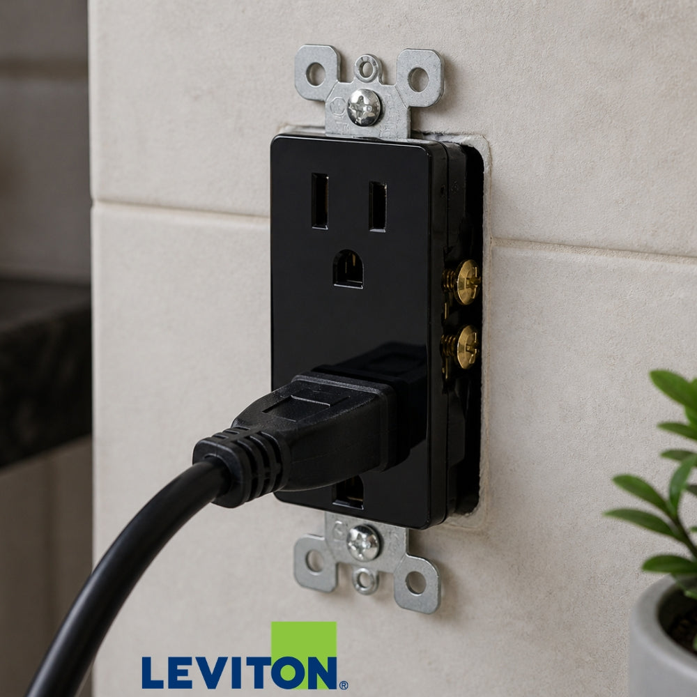 TOMACORRIENTE DOBLE DECORA NEGRO 15 A/125 V NEMA 5-15R LEVITON