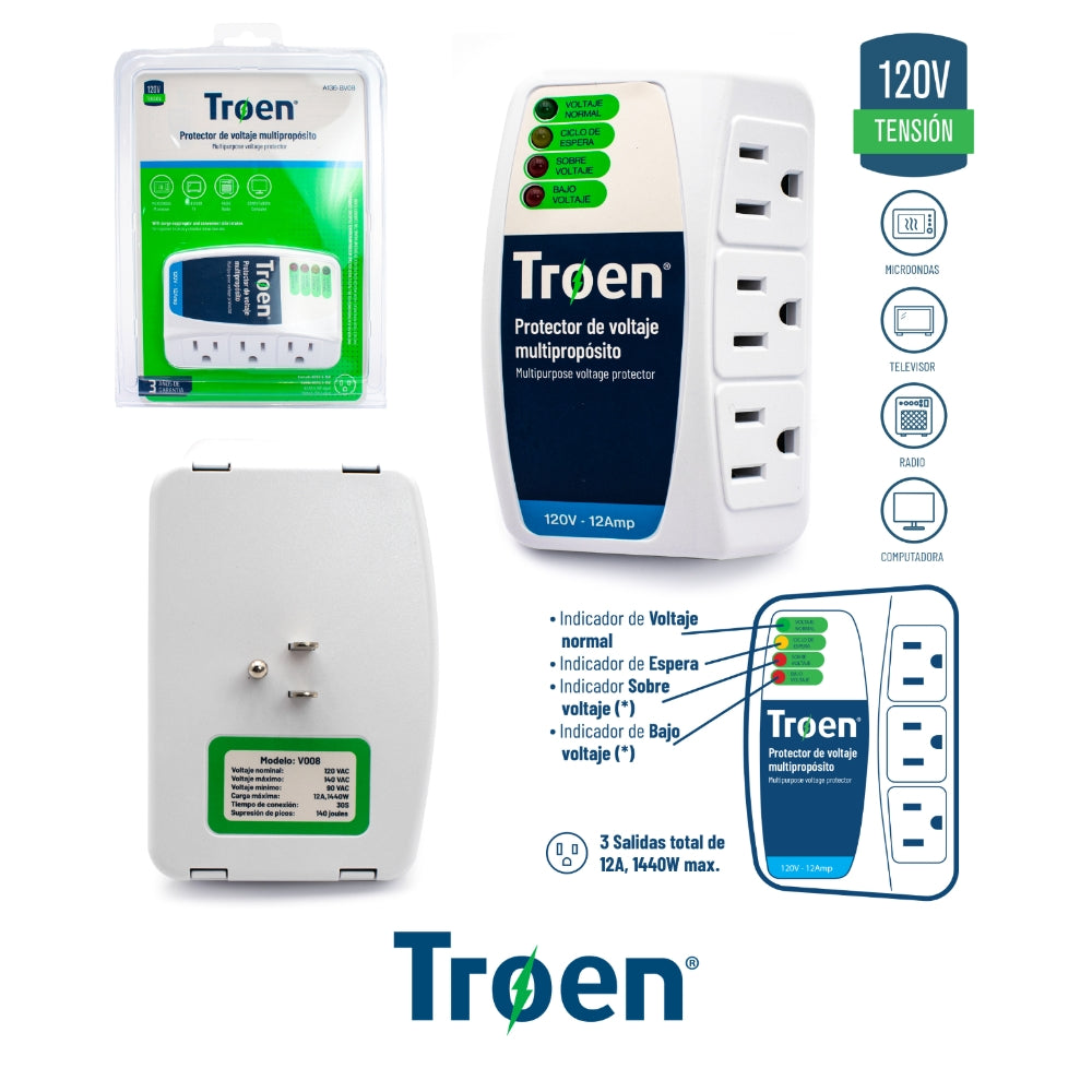 PROTECTOR DE VOLTAJE MULTIPROPOSITO A136-BV08 120V/12A