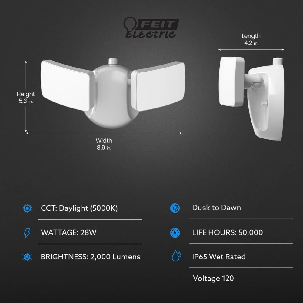 LAMPARA DE SEGURIDAD LED BLANCA DUSK TO DAWN 120V FEIT