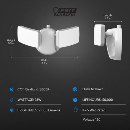 LAMPARA DE SEGURIDAD LED BLANCA DUSK TO DAWN 120V FEIT