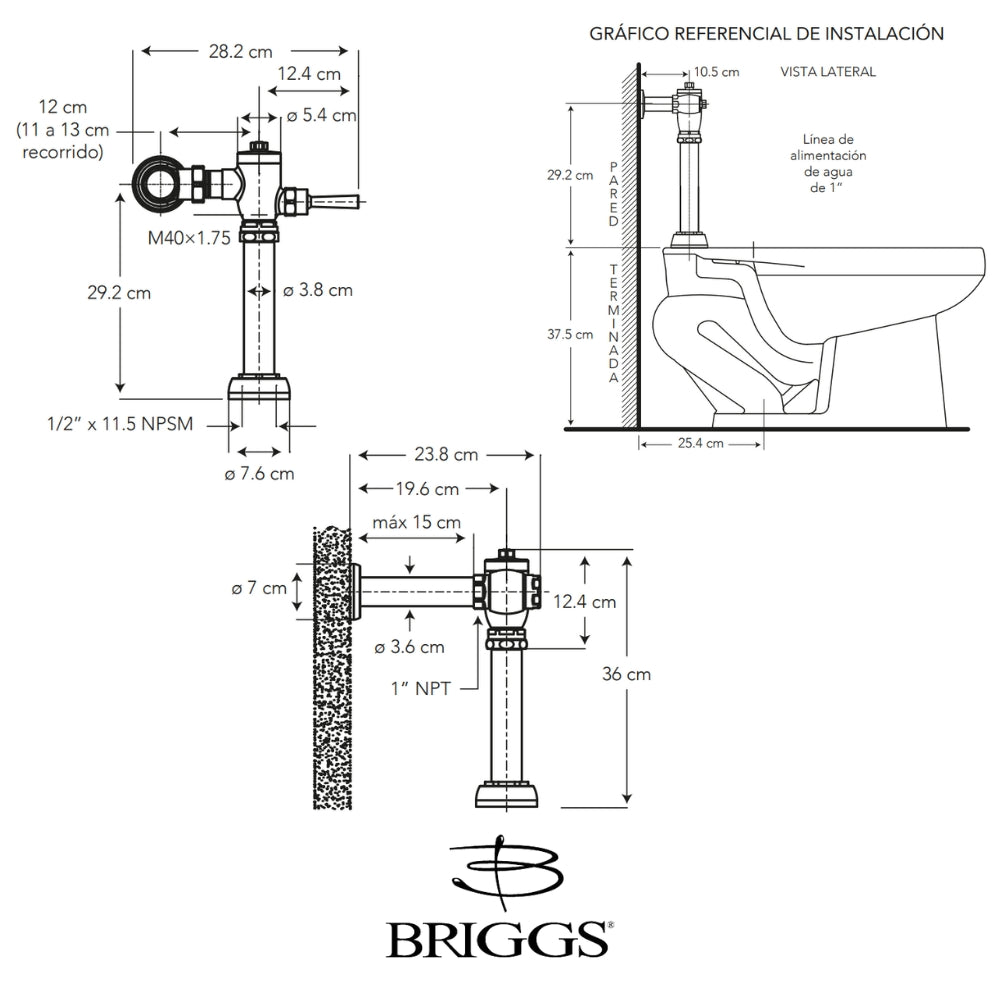 FLUXÓMETRO BRIGGS PREMIUM PARA INODORO ASME A112.1037  CSA B125.37-15