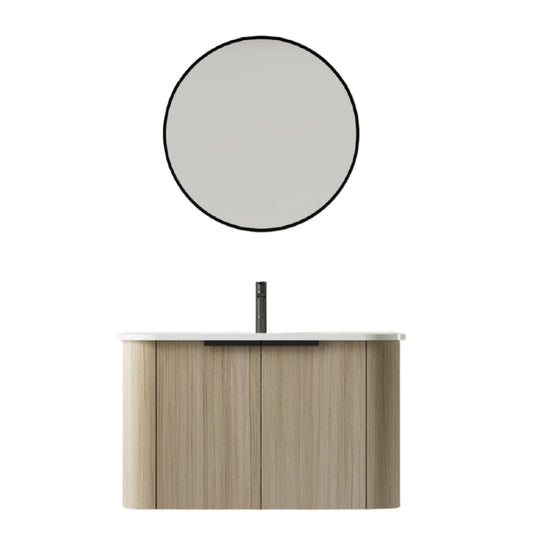 MUEBLE DE BAÑO DE PVC CON LAVAMANO Y GRIFERIA ESSENCE 80X46.5X50 CM INCLUYE ESPEJO 60X60CM CAP116-80 BOA-ROBLE