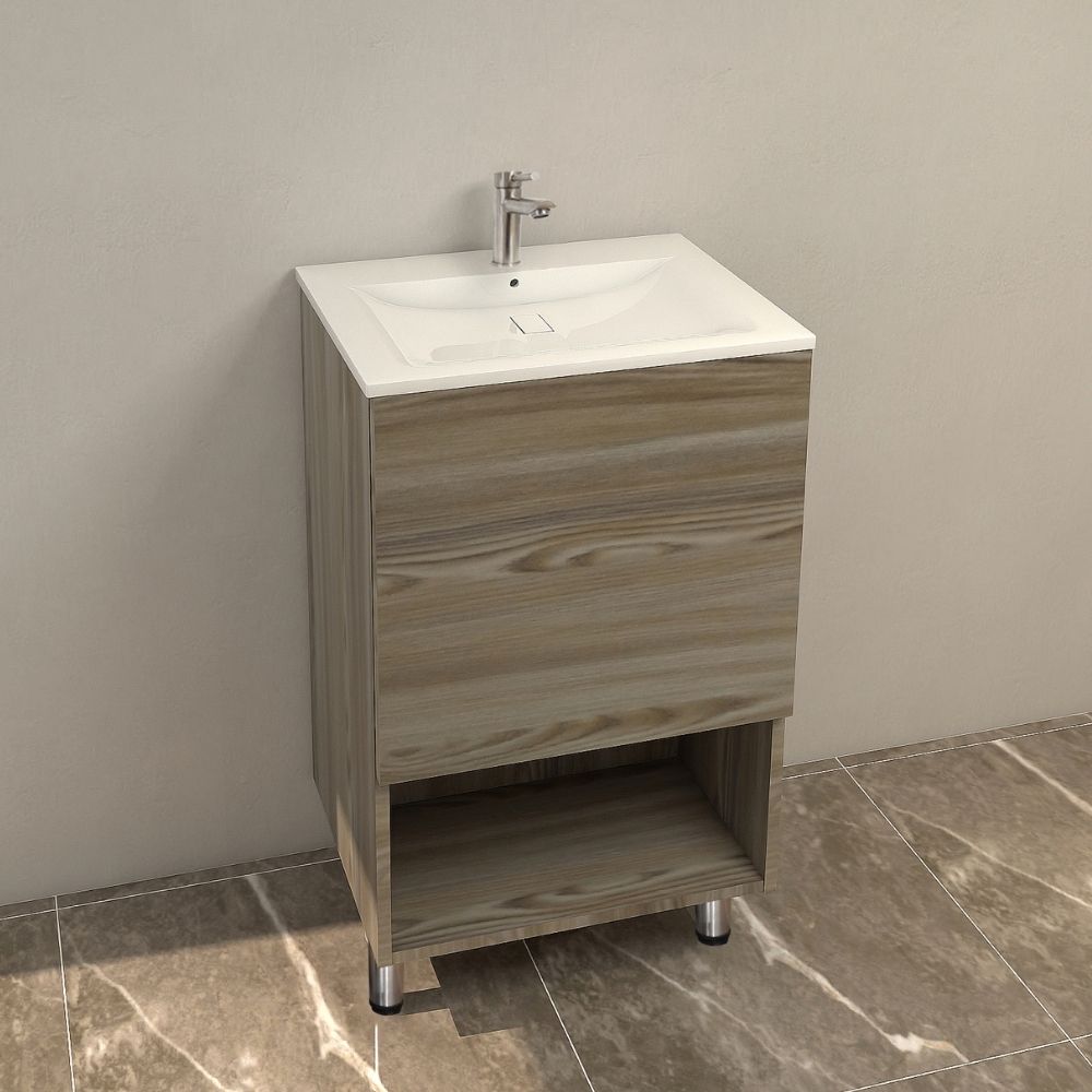 MUEBLE DE BAÑO CON LAVAMANOS Y GRIFERIA 1 PUERTA 0.51*0.41*0.86 M  COLOR MADERA FB18128 MOD. YKL-V002