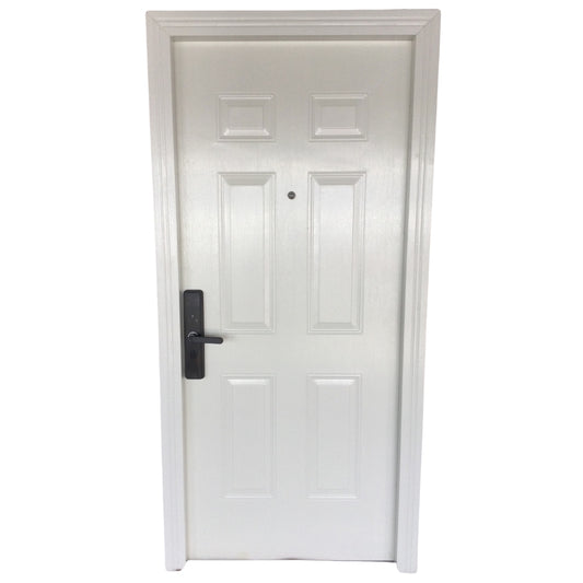 PUERTA MULTIPUNTOS GALVANIZADA 6 PANELESCON CERRADURA DIGITAL 3 PIES X 7 PIES ACABADO BLANCO DERECHA SECURE