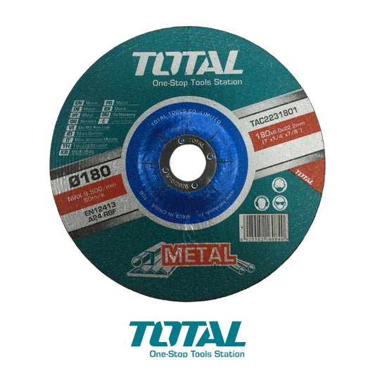 DISCO DE DESBASTE PARA METAL CONCAVO 7 PULGADASX1/4 PULGADASX7/8 PULGADAS 180X6X22.2mm TOTAL TAC2231801