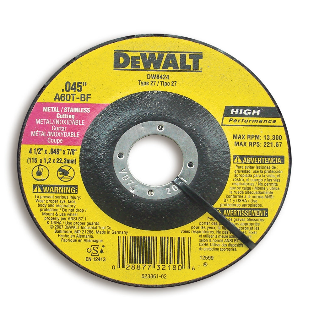 DISCO CORTE METAL 4 1/2 IN X 0.045 IN X 7/8 IN DW8424 Z DEWALT