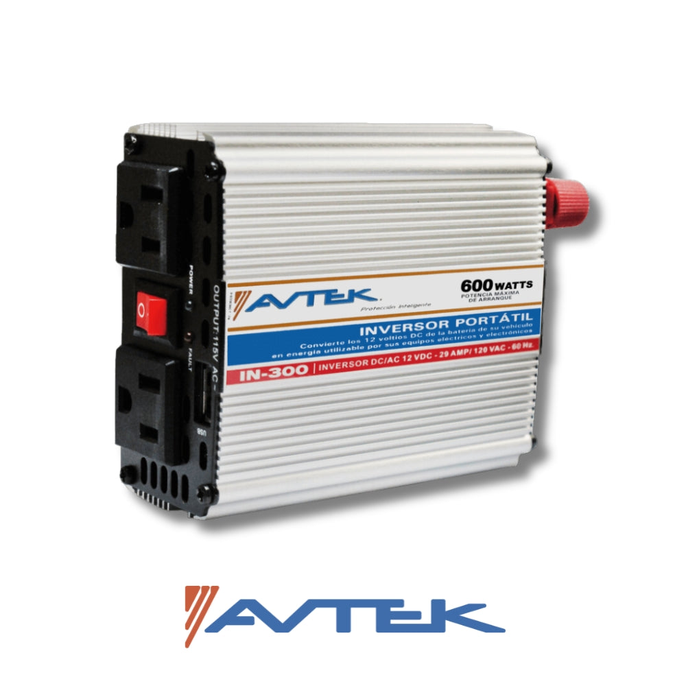 INVERSOR PORTÁTIL PARA EQUIPOS ELÉCTRICOS Y ELECTRÓNICOS 300VA/W CON PUERTO USB AVTEK