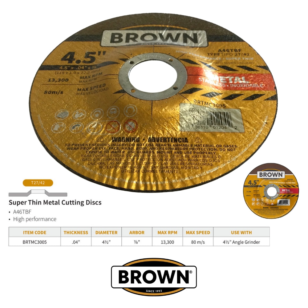 DISCO DE CORTE DE METAL SUPERFINO 4.5 IN X 3/64 X 7/8 IN