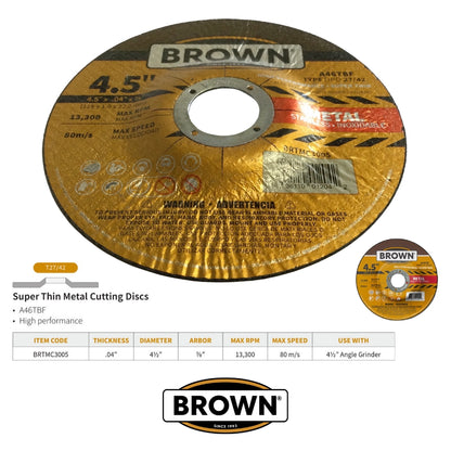DISCO DE CORTE DE METAL SUPERFINO 4.5 IN X 3/64 X 7/8 IN