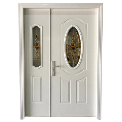 PUERTA MULTIPUNTOS GALVANIZADA BLANCA 1 PAÑO FIJO VIDRIO OVALADO 1500X2150MM DERECHA SECURE