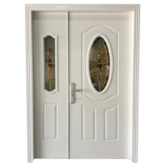 PUERTA MULTIPUNTOS GALVANIZADA BLANCA 1 PAÑO FIJO VIDRIO OVALADO 1500X2150MM DERECHA SECURE