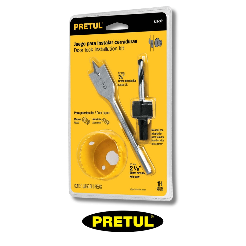 JUEGO DE BROCASIERRA PARA INSTALAR CERRADURA 3 PIEZAS -PRETUL