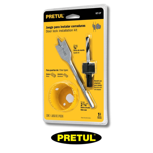JUEGO DE BROCASIERRA PARA INSTALAR CERRADURA 3 PIEZAS -PRETUL