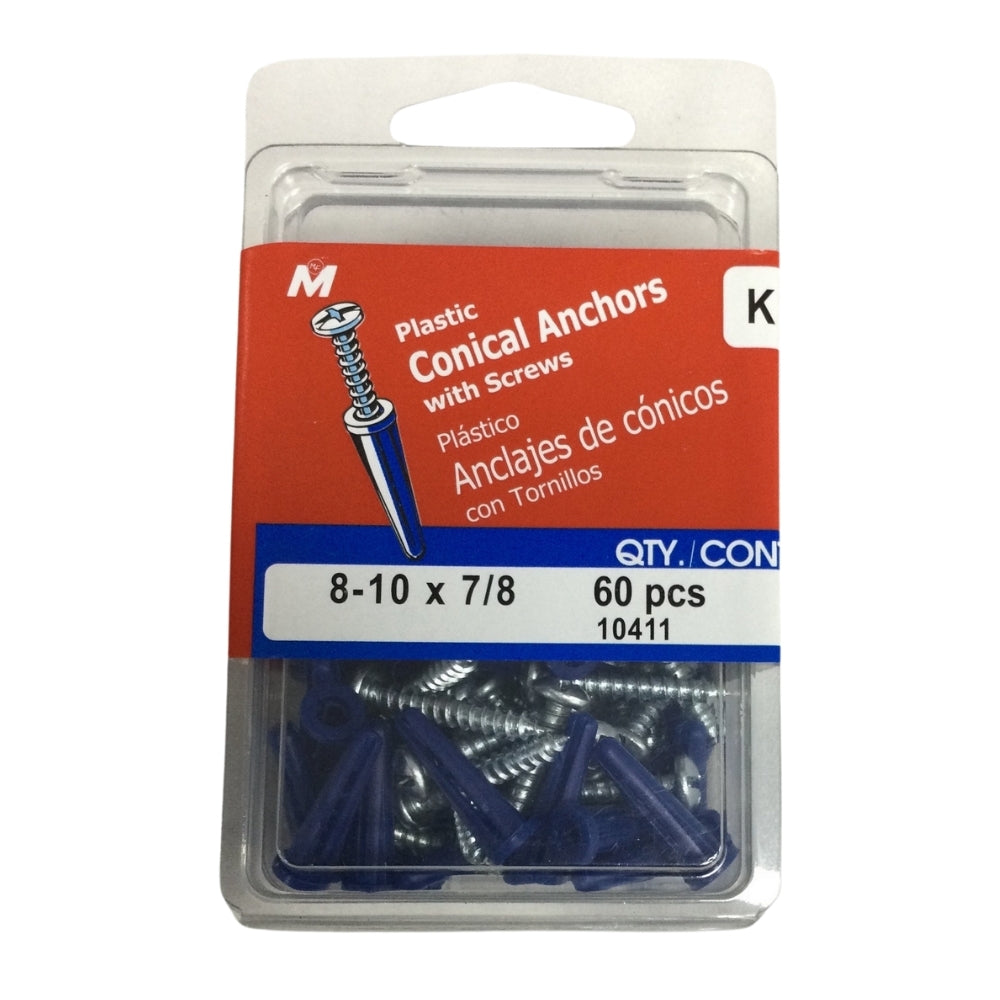 KIT DE ANCLAJES PLASTICOS CON TORNILLOS #8 A #10 x 7/8 PULGADAS