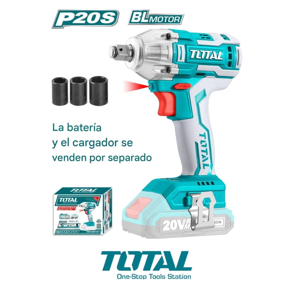 LLAVE IMPACTO INALÁMBRICA TOTAL DADO CUADRADO 1/2 PULGADAS TORQUE 300 Nm 20V NO INCLUYE BATERIA TOTAL TIWLI20010