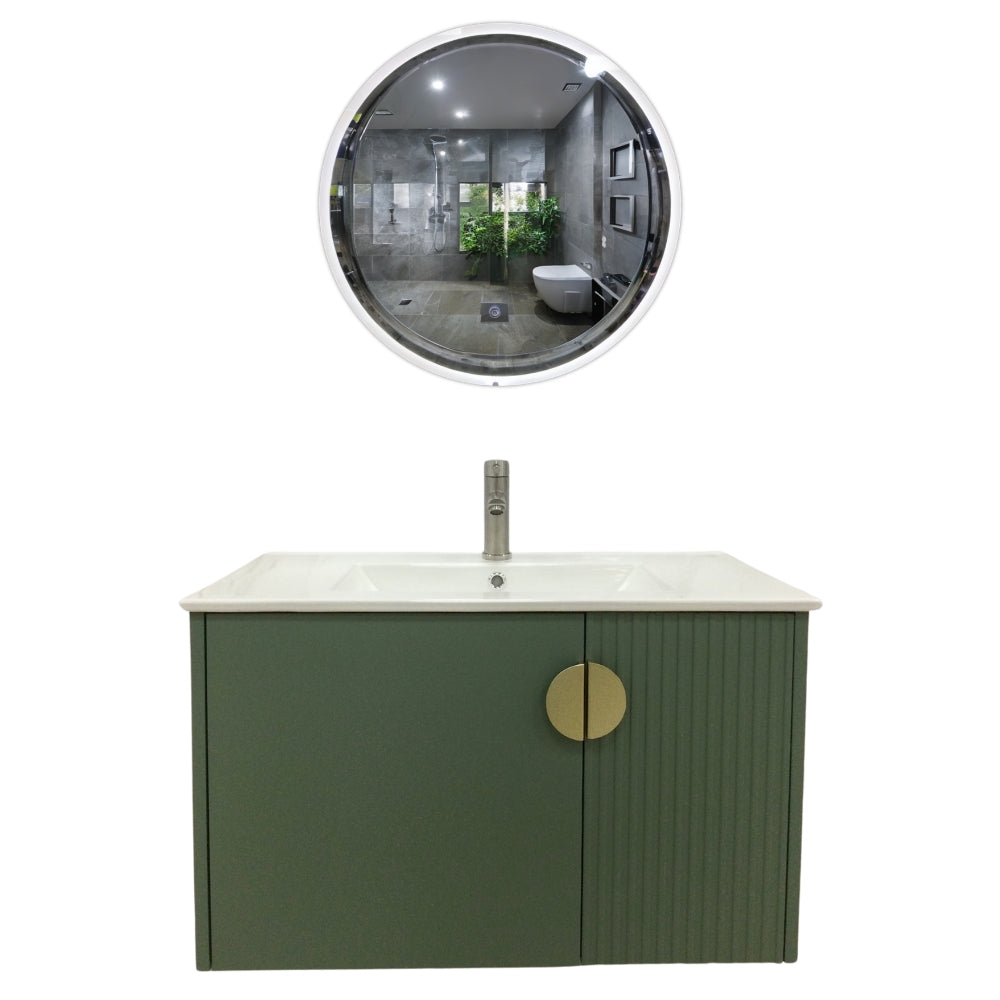MUEBLE DE BAÑO DE PVC CON LAVAMANO Y GRIFERIA NATURAL FLOW 80X46.5X50 CM INCLUYE ESPEJO LED 60X60CM CAP118-80 MG MINT GREEN