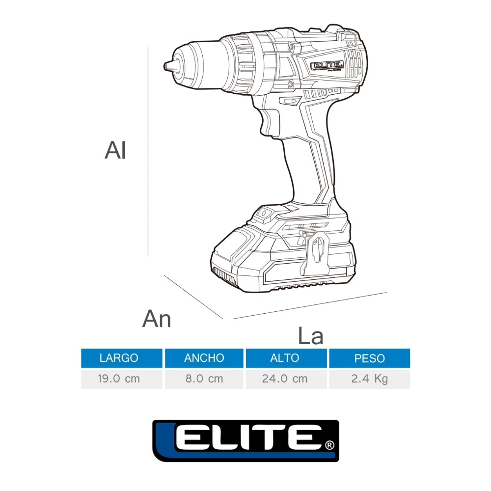 TALADRO PERCUTOR INALAMBRICO SIN ESCOBILLAS 1/2 IN 20V 55NM  2 BATERIAS 2AH 20V ELITE