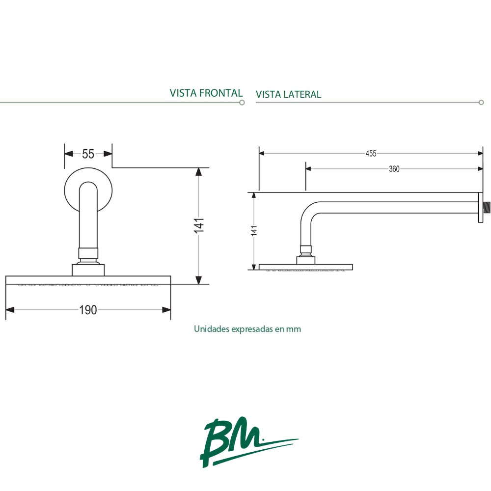 REGADERA CON TUBO Y ROSETA DE 8 PULGADAS CROMO IDEAL BM-9011