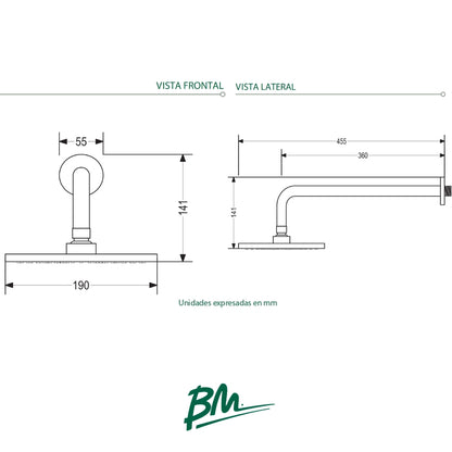 REGADERA CON TUBO Y ROSETA DE 8 PULGADAS CROMO IDEAL BM-9011