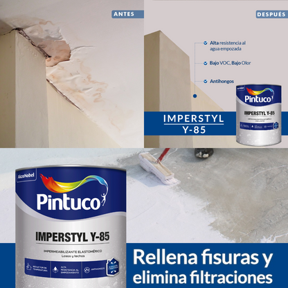 PINTURA IMPERMEABILIZANTE ELASTOMERICA DE TECHO IMPERSTYL ROJO TEJA Y-85 5085 QTO PINTUCO