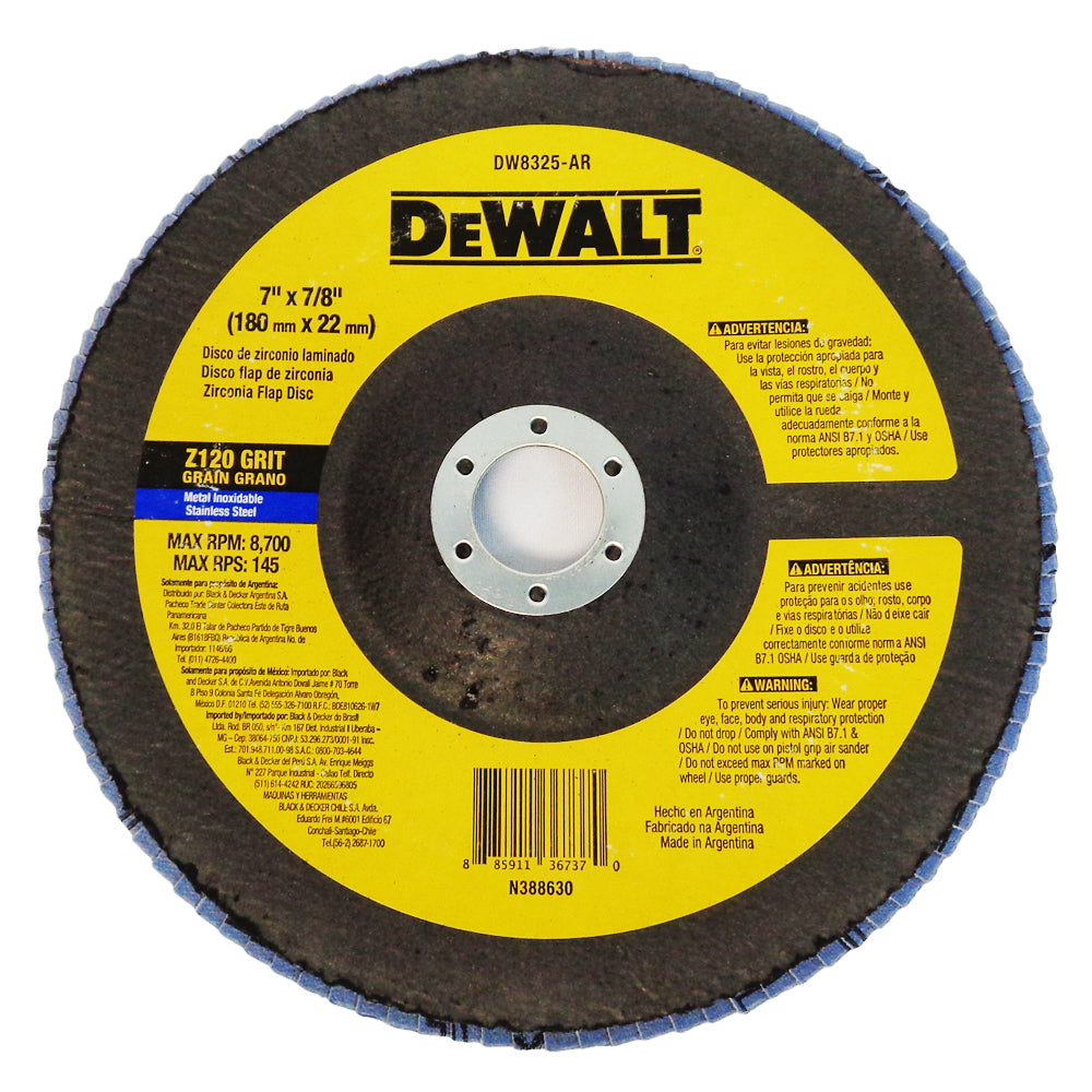 DISCO DE LAMINAS 7 PULGADAS X 7/8 PULGADAS  #120 ZIRCONIA DW8325 DEWALT
