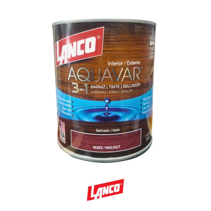 BARNIZ 3 EN 1 AQUAVAR COLOR NUEZ-WALNUT 1/4 GL AQ1362-5 LANCO