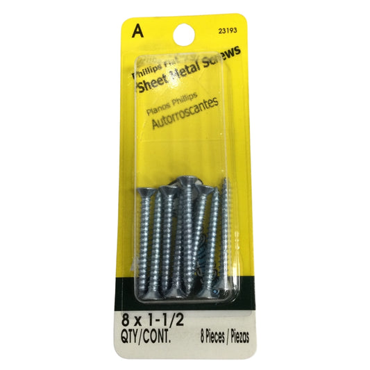 TORNILLO PARA LAMINA ZINCADO CAB PLANA PHILLIPS #8 x 1-1/2 PULGADAS