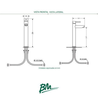 LLAVE PARA LAVAMANO MODELO TOKIO DE CUELLO ALTO CON ACABADO CROMO BM-002