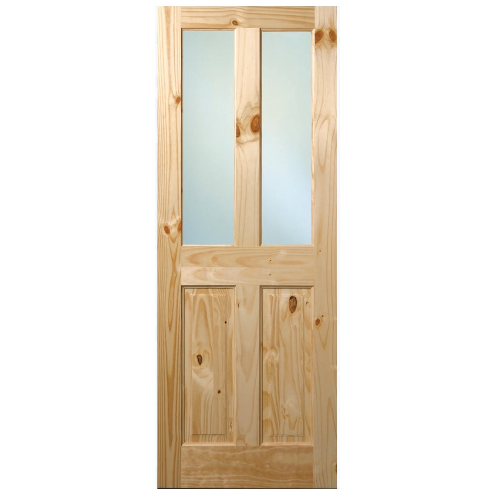 PUERTA PARA INTERIOR DE PINO CON NUDOS DOS PANELES CON VIDRIO (3X7)
