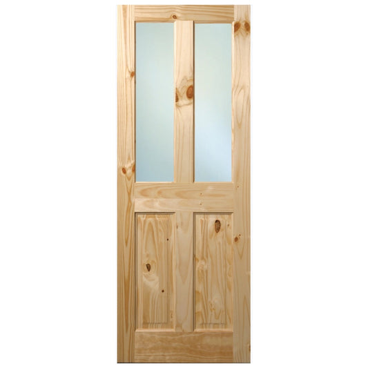 PUERTA PARA INTERIOR DE PINO CON NUDOS DOS PANELES CON VIDRIO (3X7)