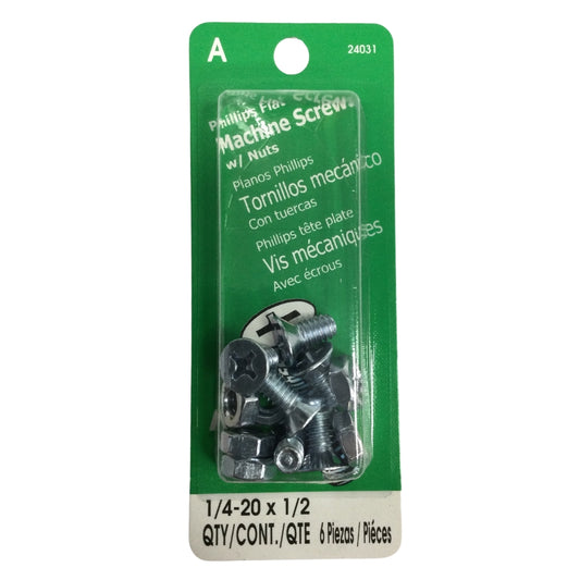 TORNILLO DE MAQUINA CON TUERCA CAB PLANA PHILLIPS 1/4 PULGADAS-20 x 1/2 PULGADAS ROSCA ESTANDAR