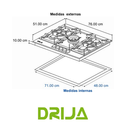 ESTUFA A GAS VITRO-CERAMICA. 76 CM. 5 QUEMADORES ITALIANO (TOSCANA 76 PRO)