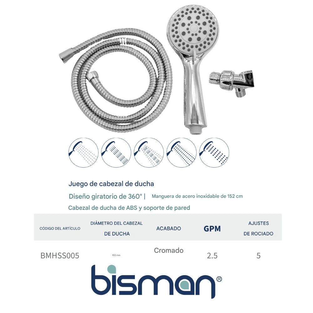 SET DE DUCHA 4 PULGADAS DE 5 FUNCIONES CON MANGUERA Y SOPORTE BMHSS005