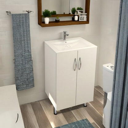 MUEBLE DE BANO CON LAVAMANOS Y GRIFERIA 2 PUERTAS 0.51*0.41*0.86 M COLOR BLANCO FB18011 MOD. YKL-V001 RH