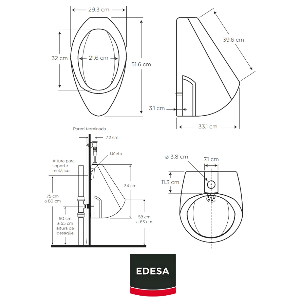 URINAL OVALADO BOLTON CON TRAMPA INTEGRAL - EDESA