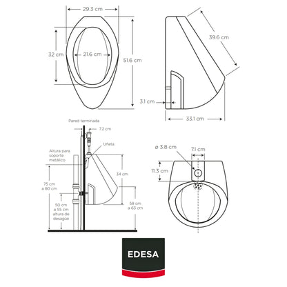 URINAL OVALADO BOLTON CON TRAMPA INTEGRAL - EDESA