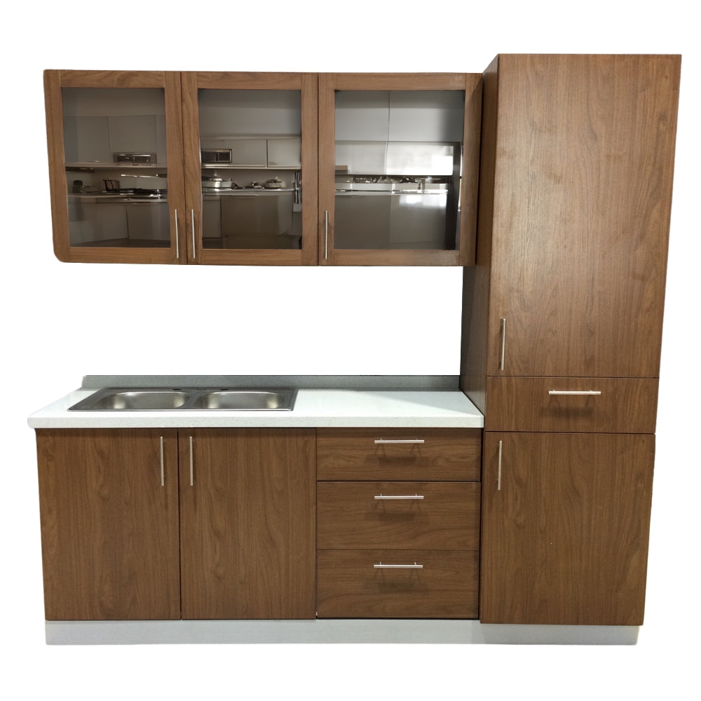 MUEBLE DE COCINA CON FREGADOR Y GABINETE AEREOS COLOR CHOCOLATE YKL-CG-13/TH2215 IZQUIERDO. 2.20M