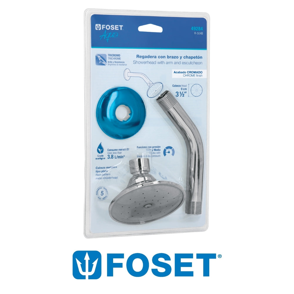 REGADERA COMPLETA CABEZA REDONDA METAL 3 1/2PULGADAS FOSET