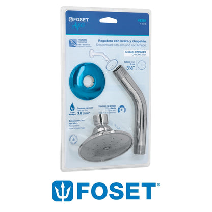 REGADERA COMPLETA CABEZA REDONDA METAL 3 1/2PULGADAS FOSET