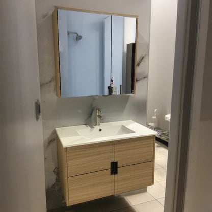 MUEBLE DE BAÑO DE PVC CON LAVAMANO Y GRIFERIA DIAMOND 0.8X0.465X0.5 M INCLUYE BOTIQUIN CON ESPEJO 0.75X0.15X0.7 M PE9-80 ROBLE BEIGE