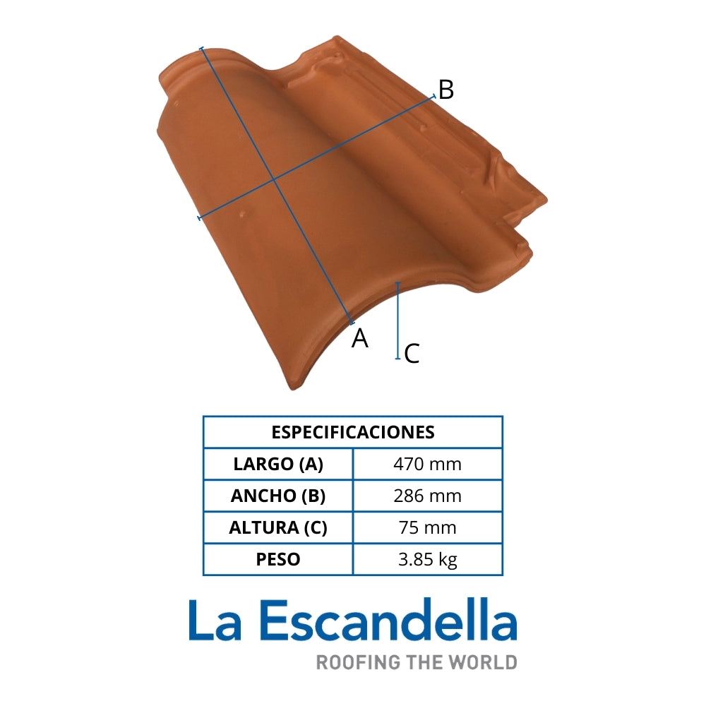 TEJA ARCILLA MIXTA GRANDE ROJA 47X28.6CM LA ESCANDELLA (TGR)
