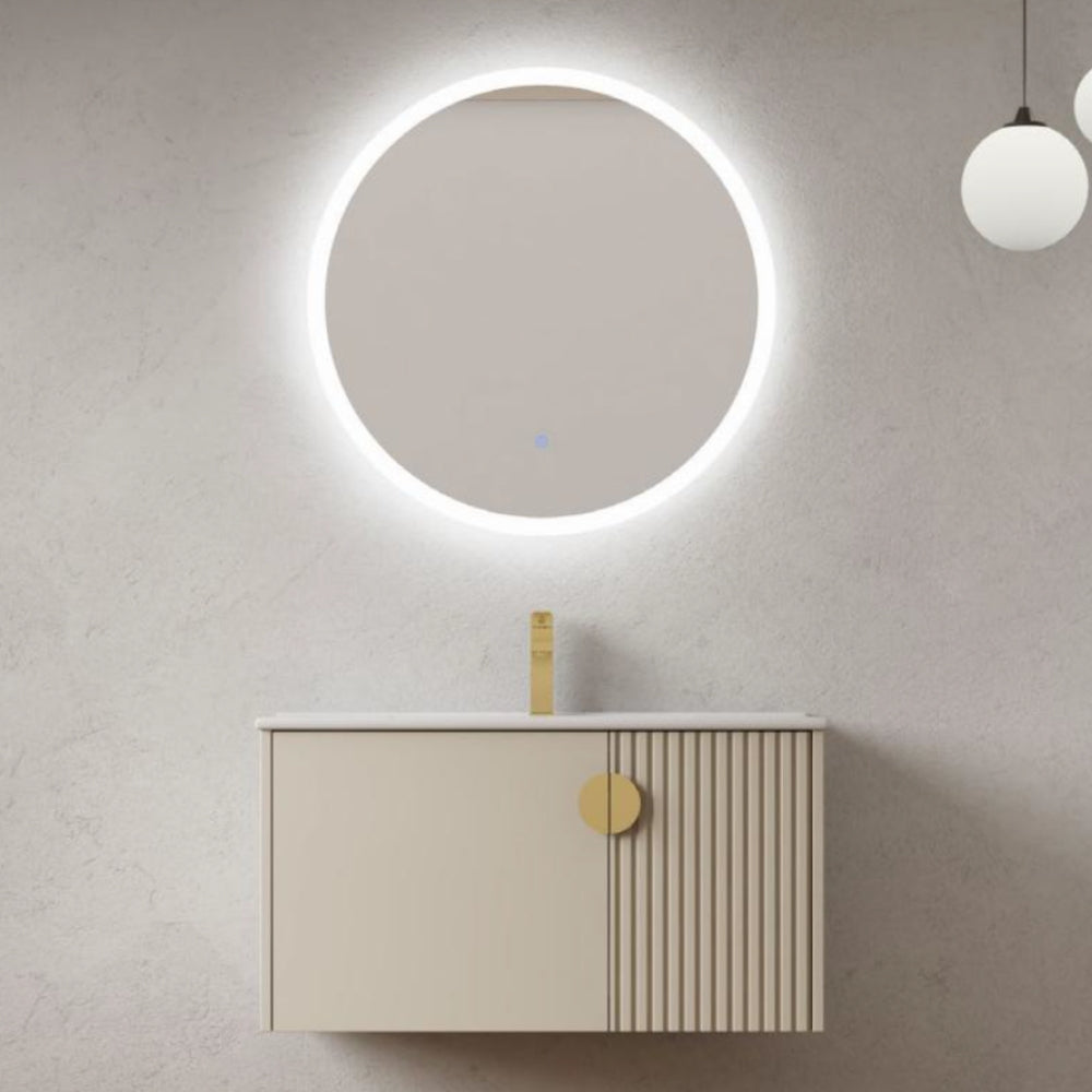 MUEBLE DE BAÑO DE PVC CON LAVAMANO Y GRIFERIA NATURAL FLOW 80X46.5X50 CM INCLUYE ESPEJO LED 60X60 CM CAP118-80 KK - KHAKI